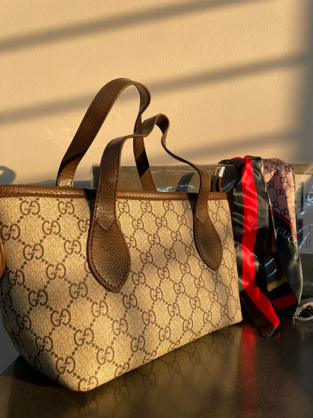 Gu€ci Mini Tote Bag - Brown Beige BOX PACKING